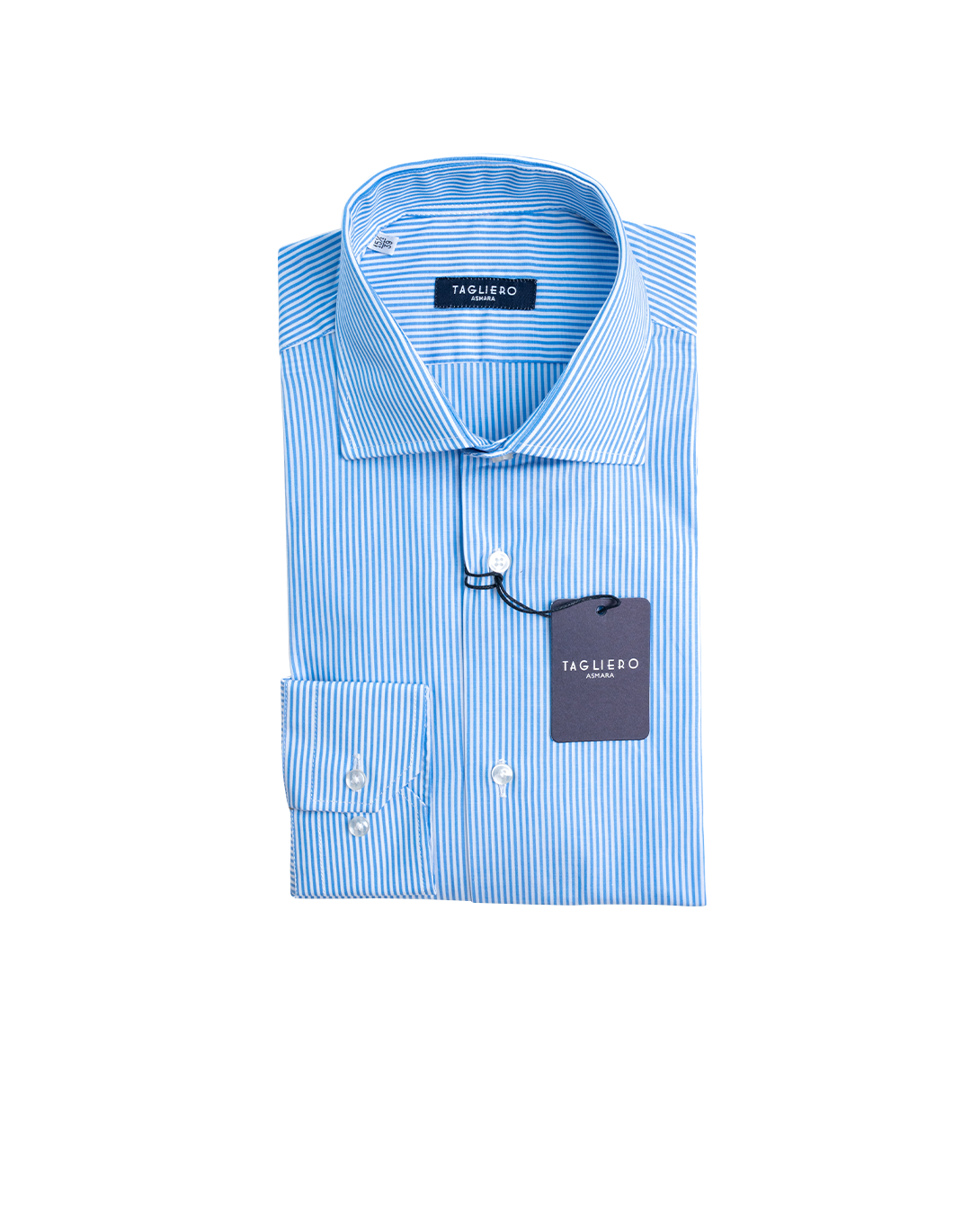 REGULAR FIT FRENCH COLLAR MAN SHIRT White Light Blue Stripe Popeline