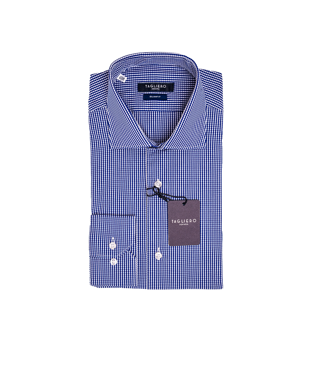 SLIM FIT FRENCH COLLAR MAN SHIRT Blue Micro Vichy Popeline