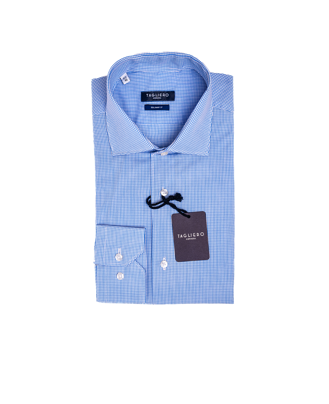 SLIM FIT FRENCH COLLAR MAN SHIRT Light Blue Check Popeline