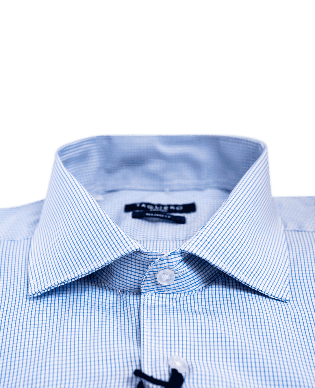 SLIM FIT FRENCH COLLAR MAN SHIRT Light Blue Check Popeline