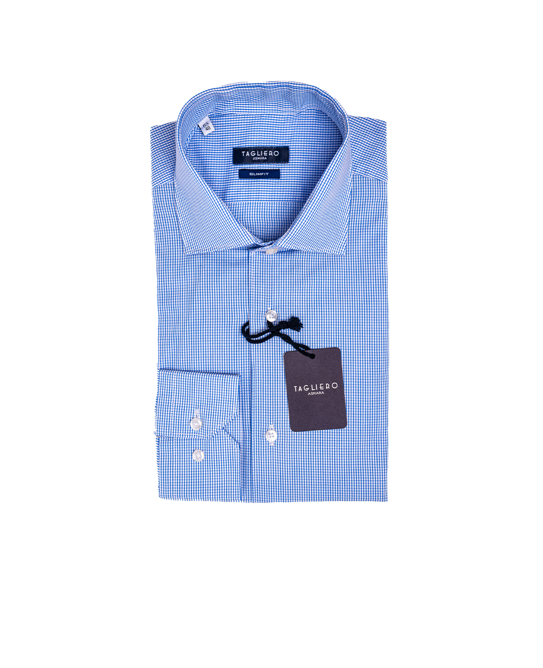 CAMICIA UOMO REGULAR FIT COLLO FRANCESE Popeline Quadro Blu