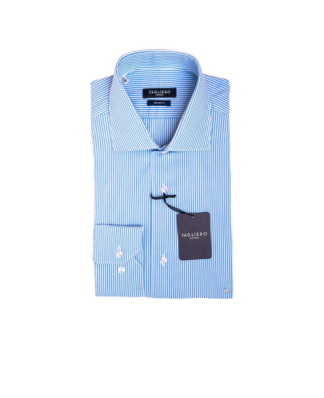 SLIM FIT FRENCH COLLAR MAN SHIRT White Light Blue Stripe Popeline