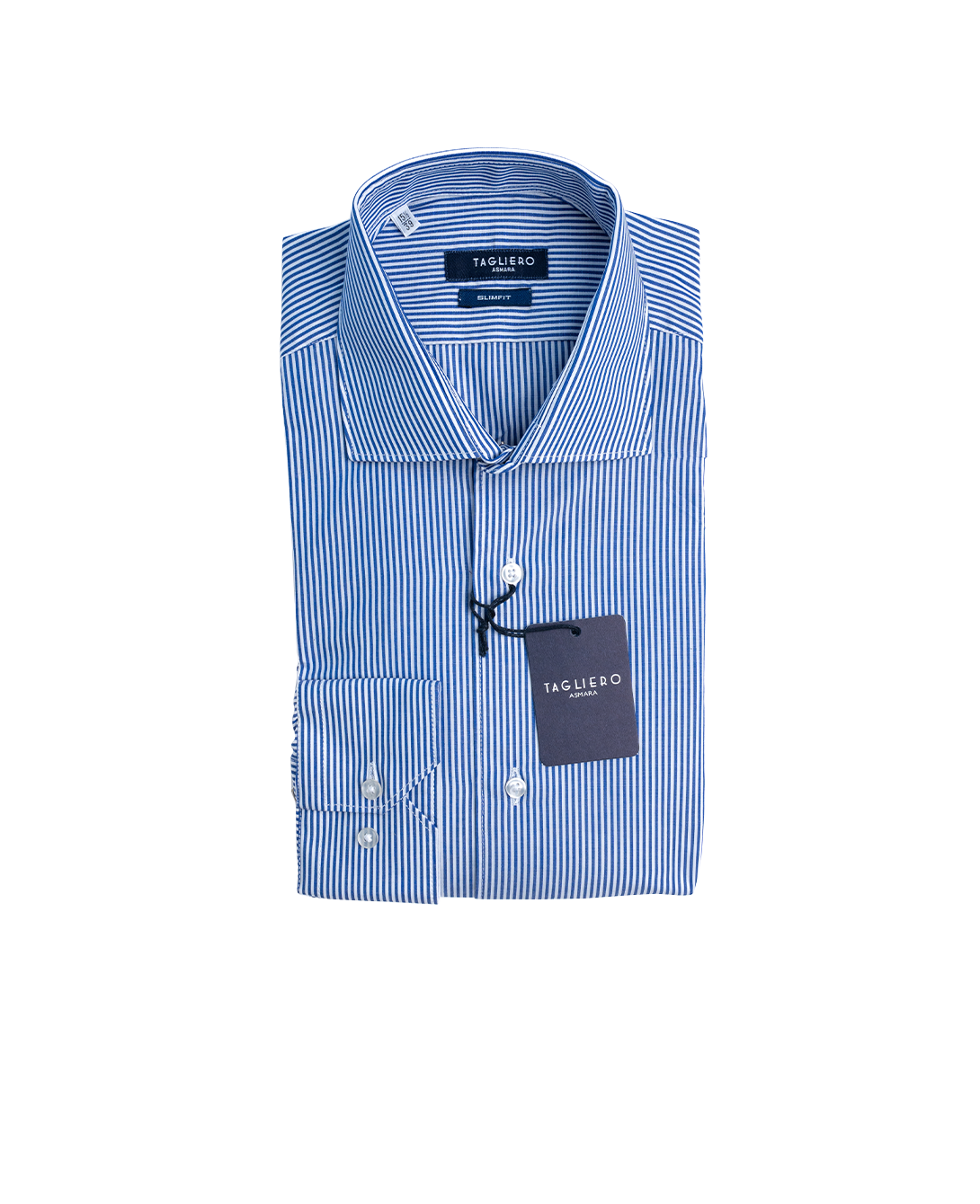 SLIM FIT FRENCH COLLAR MAN SHIRT White Blue Stripe Popeline